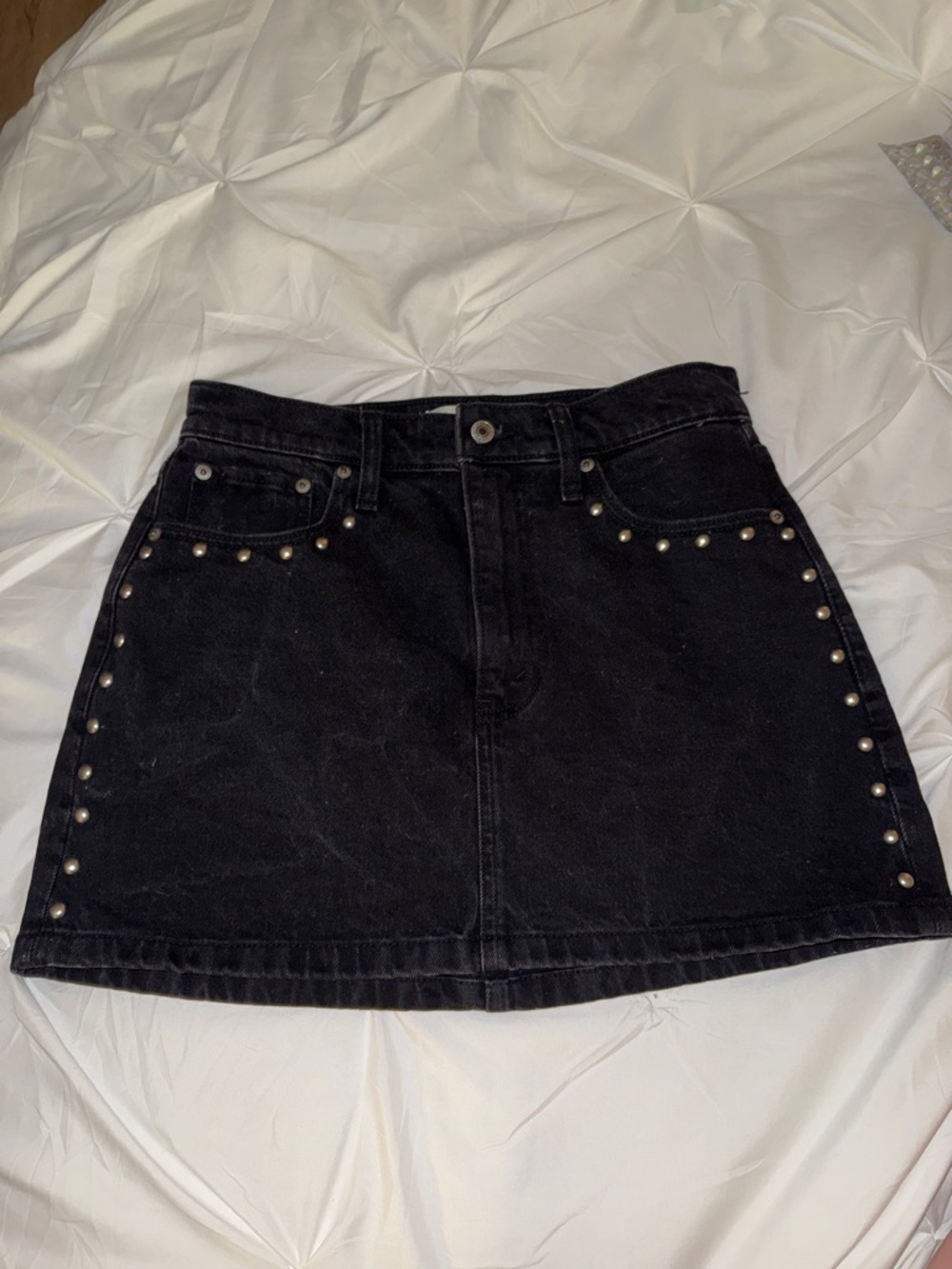 Abercrombie & Fitch Black Denim Mini Skirt with Silver Studs
